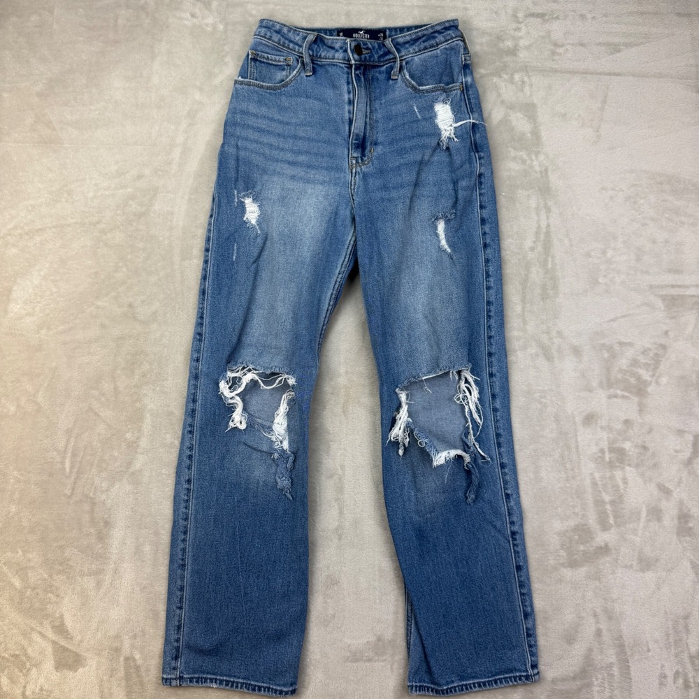 Hollister Dad Jeans Womens 3R 26x30 Blue High Rise Distressed Stretch 90s Style